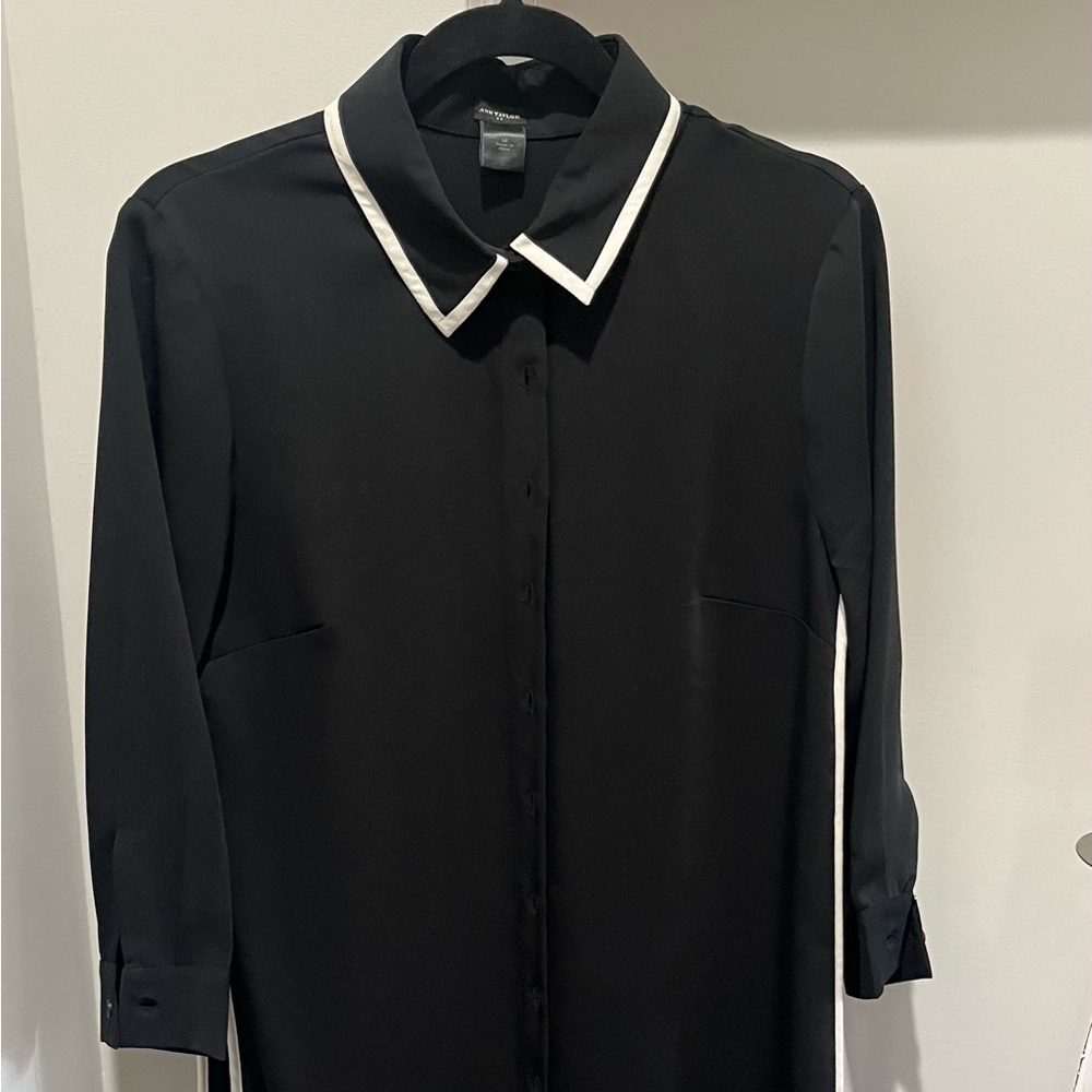 Ann Taylor Elegant Black Dress with White Trim